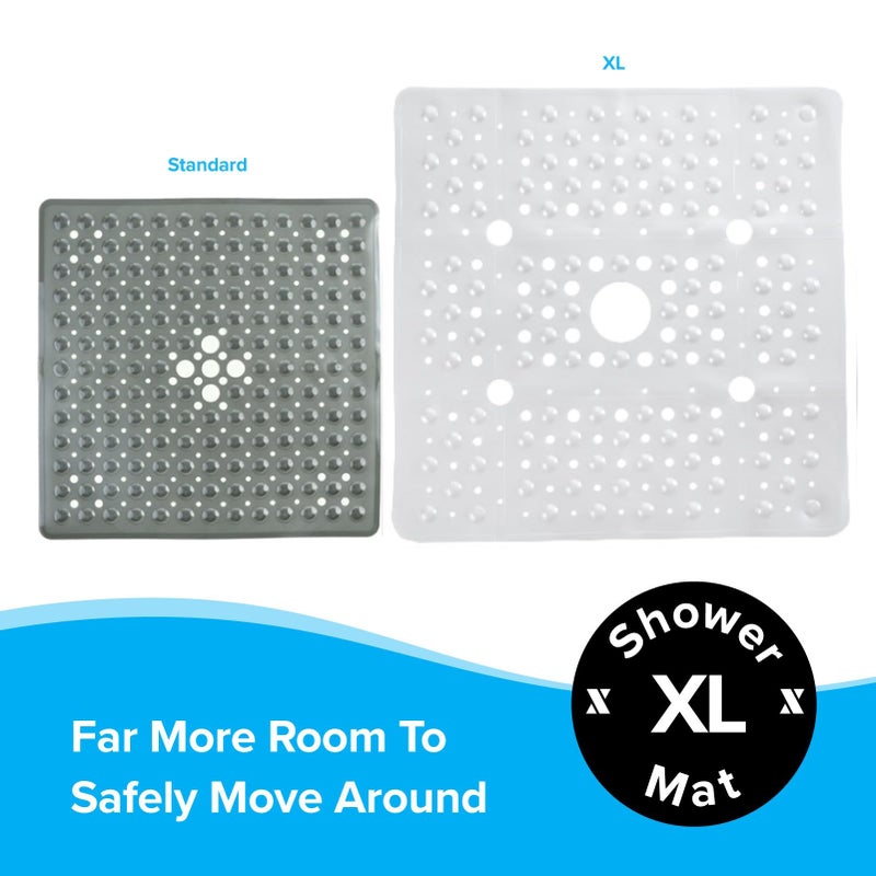 SlipX Solutions 27" Oversize Square Shower Mat, Non-Slip Mat for Elderly & Kids, 100+ Power Grip Suction Cups for Smooth Surfaces, Machine Washable, White Pearl - Image 4